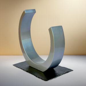 Family Handcasting Luxury Art Piece With Base Big Size Cresent Shape 17 inches Wooden Finish