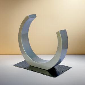 Family Handcasting Luxury Art Piece With Base Full Cresent 12 inches Wooden Finish Silver