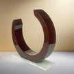 Couple Handcasting Luxury Art Piece With Base Full Cresent 12 inches Wooden Finish Brown