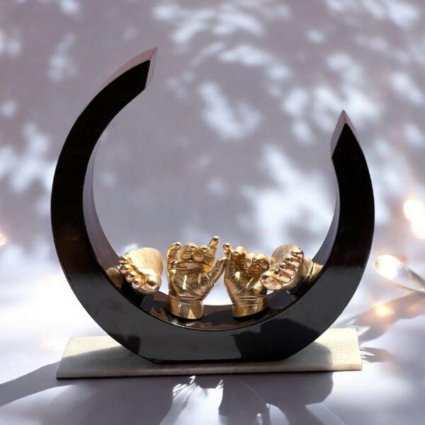 Couple Handcasting Luxury Art Piece With Base Full Cresent 12 inches Wooden Finish Brown