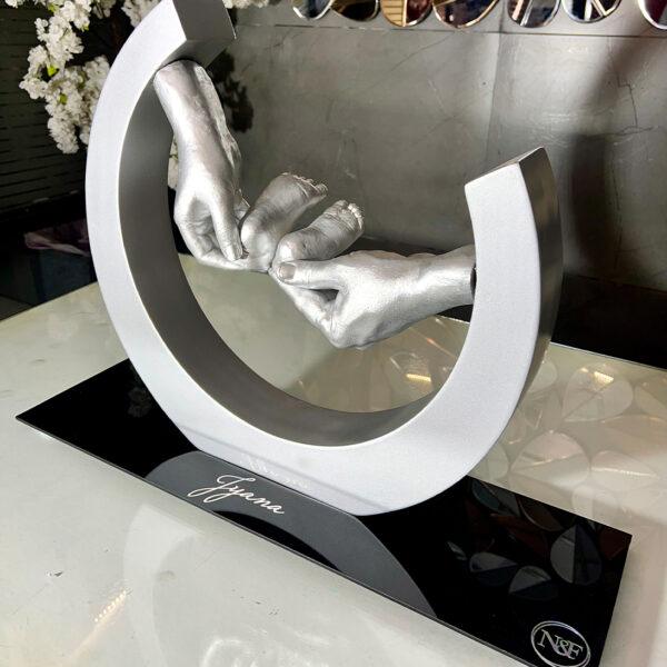 Family Handcasting Luxury Art Piece With Base Big Size Cresent Shape 17 inches Wooden Finish