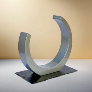 Family Handcasting Luxury Art Piece With Base Big Size Cresent Shape 17 inches Wooden Finish